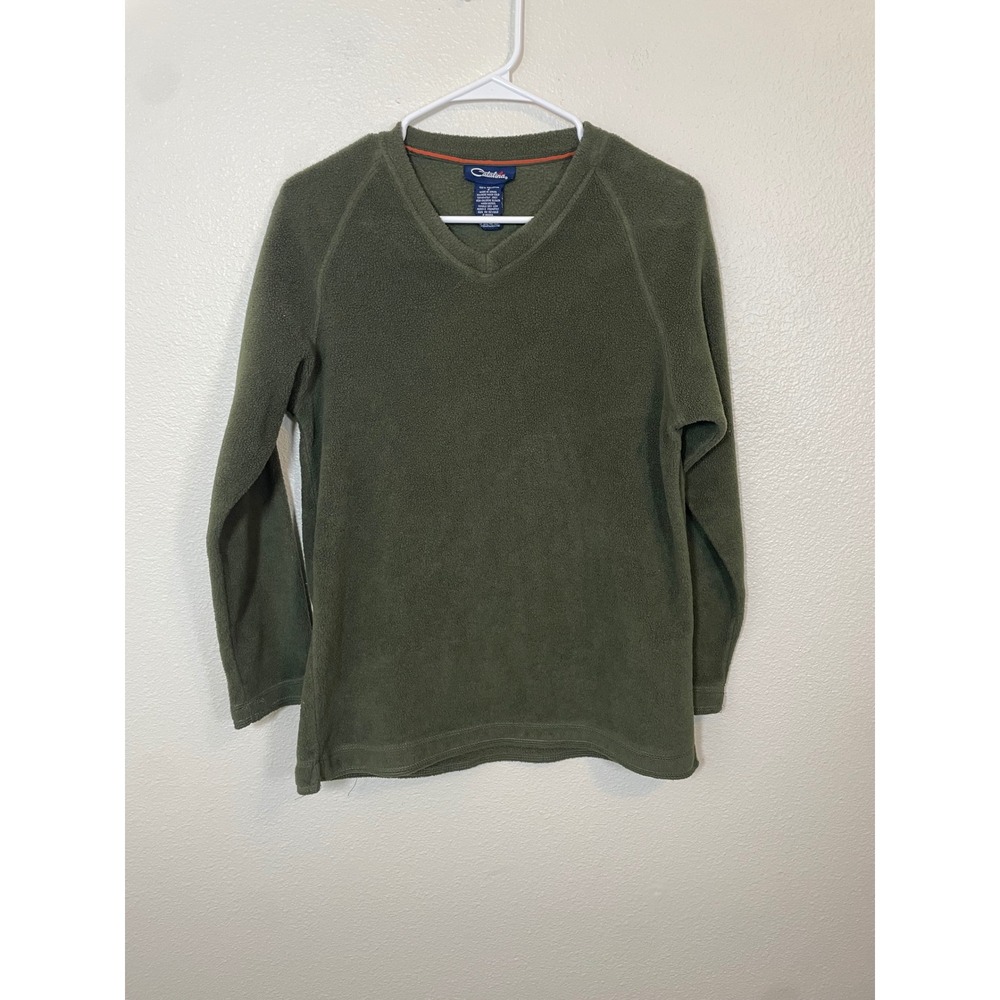 Catalina Fleece Pullover Women Small Olive Green Excellent‎ V-Neck Raglan Sleeve